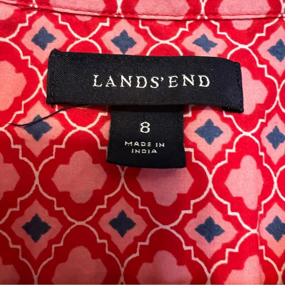 Lands End Multi Red Pink Button Popover Blouse 2 Valentines 3/4 Sleeve Size 8 - Picture 4 of 6